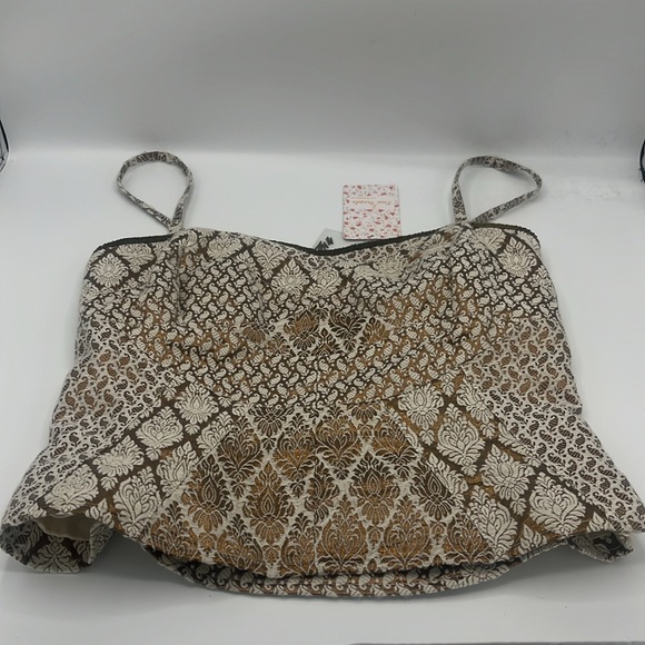 FREE PEOPLE NWT Corset Top Metallic Jacquard, Bronze Bead accents - Picture 4 of 9